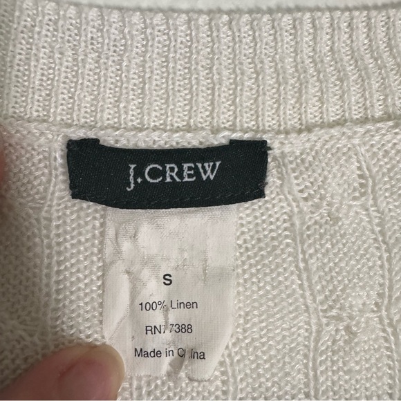 J. Crew White V-Neck Linen Cable Knit Sweater 3/4 Sleeve Size S Old Money Preppy - Picture 3 of 8